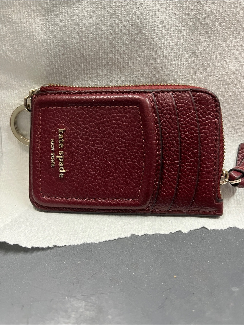 EUC kate spade Deep Burgundy Knot  Leather Card Case with Keyring - Picture 2 of 10